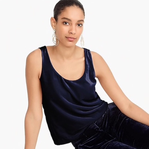 New J.Crew Womens 2T Riff Velvet Shell Tank Top Tall Navy Blue Scoop Neck - Picture 1 of 11